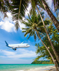 Jet plane over the tropical sea