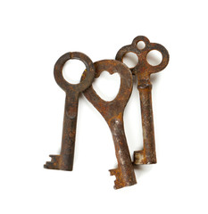 old rustic key over white