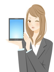 タブレットを持つ笑顔のビジネスウーマン