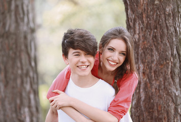 Beautiful young couple in park