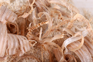 Wood shavings as background closeup