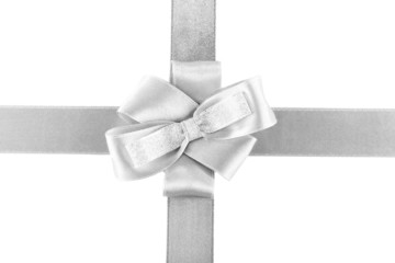 grey and silver ribbon and bow isolated on white