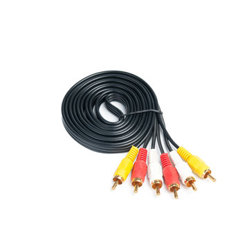 Audio-video analog cable on white background.