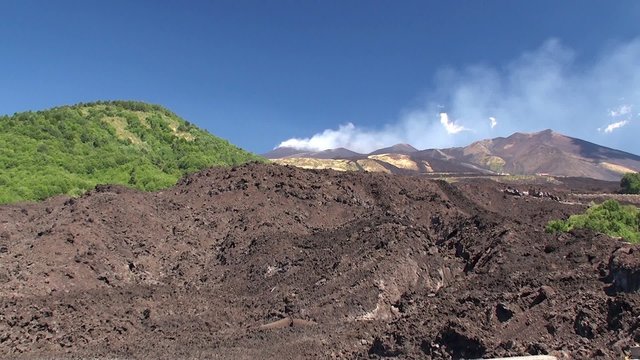 Southern flank of Mount Etna with lateral cones and lava scoriae