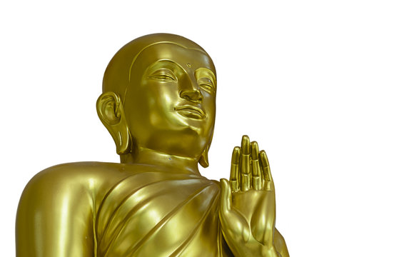Golden Buddha Statue on White Background with Clipping Path