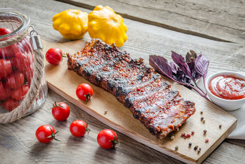 Grilled pork ribs in barbecue sauce