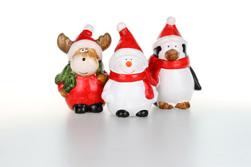 Reindeer,snowman and penguin with Santa clause outfit