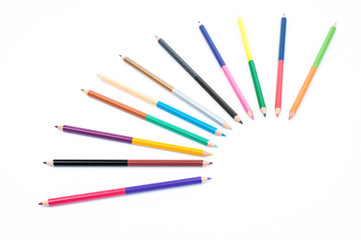 Color pencils on white background.