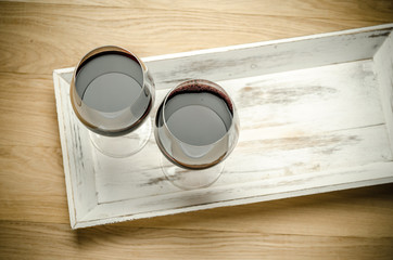 Two Glasses of Red Wine. The Top View