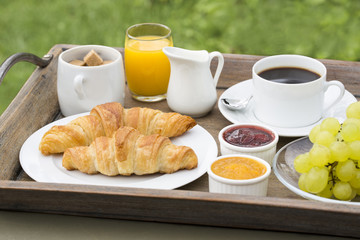 French breakfast with croissants,coffee and orange juice