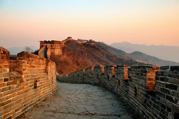 Papier Peint photo Lavable Mur chinois Great Wall sunset