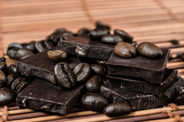 close up chocolate and coffee beans