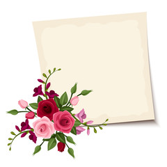 Vector card with red and pink roses.