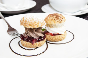 creamy chocolate desserts and ice cream on a white background