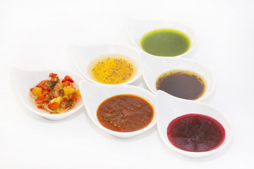 sauces on a white background in the restaurant