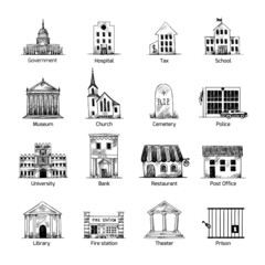 Government building icons set