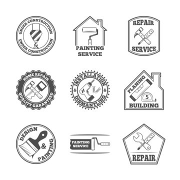 Home repair tools labels icons