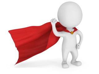 3d man brave superhero with red cloak