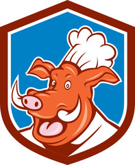 Wild Pig Boar Chef Cook Head Shield Cartoon