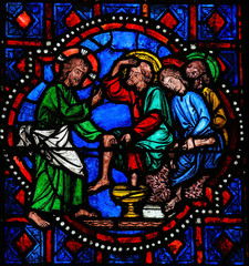 Jesus washing feet of Saint Peter on Maundy Thursday
