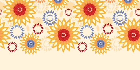 Warm vibrant floral abstract horizontal seamless pattern