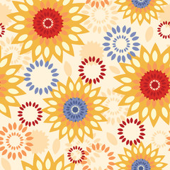 Warm vibrant floral abstract seamless pattern background