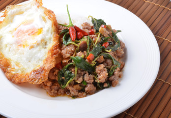 Thai spicy food, stir fried pork whit basil