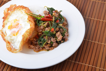 Thai spicy food, stir fried pork whit basil