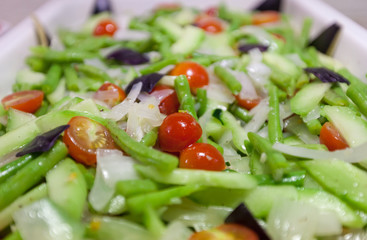 closeup fresh salad in bufet tray
