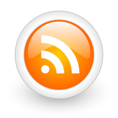 rss orange glossy web icon on white background.