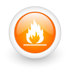 flame orange glossy web icon on white background.