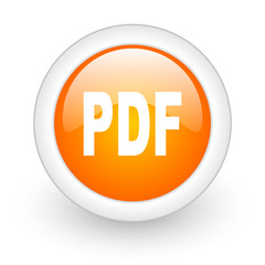 pdf orange glossy web icon on white background.