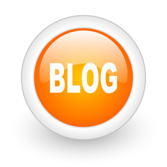 blog orange glossy web icon on white background.