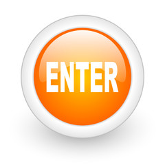 enter orange glossy web icon on white background.