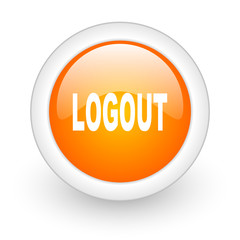 logout orange glossy web icon on white background.
