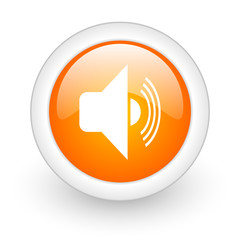 volume orange glossy web icon on white background.