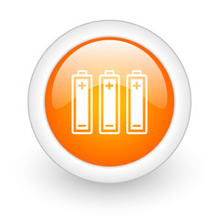 battery orange glossy web icon on white background.