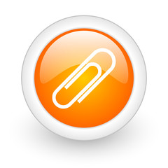 paperclip orange glossy web icon on white background.