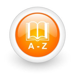 dictionary orange glossy web icon on white background.