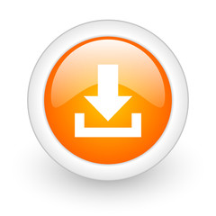 download orange glossy web icon on white background.
