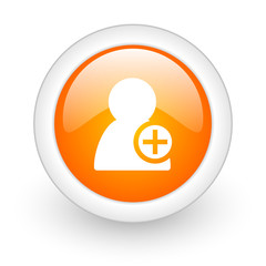 add contact orange glossy web icon on white background.