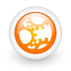 gear orange glossy web icon on white background.