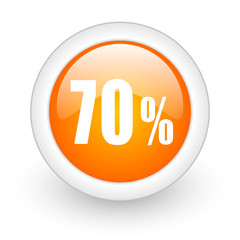 70 percent orange glossy web icon on white background.