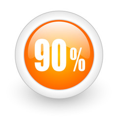 90 percent orange glossy web icon on white background.