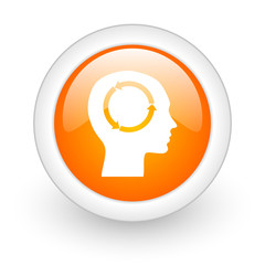 head orange glossy web icon on white background.