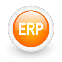 erp orange glossy web icon on white background.