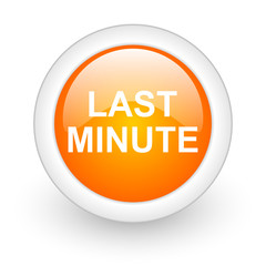 last minute orange glossy web icon on white background.
