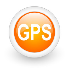 gps orange glossy web icon on white background.