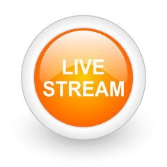live stream orange glossy web icon on white background.