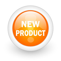 new product orange glossy web icon on white background.